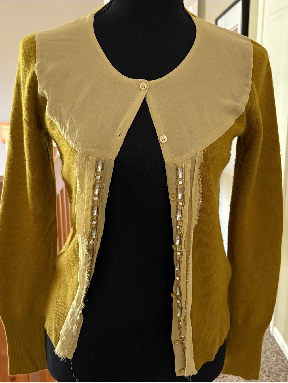 J Crew Women's olive mustard cashmere wool cardigan S